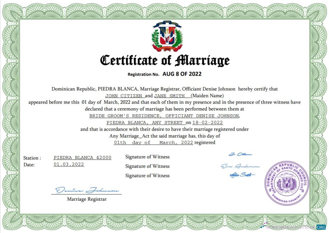 Download Dominican Republic marriage certificate Word and PDF template Photoshop template